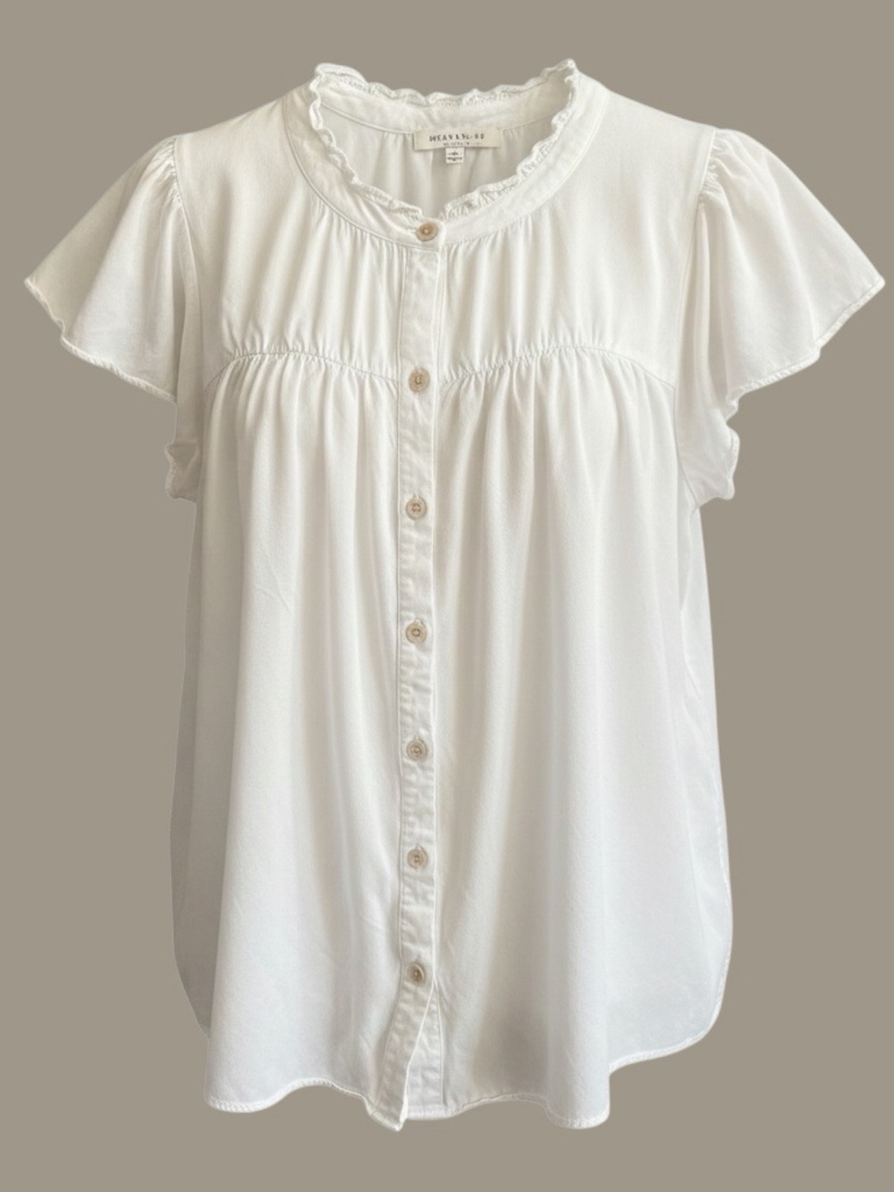 Rose & Olive White Ruffle-Trim Button Front Blouse